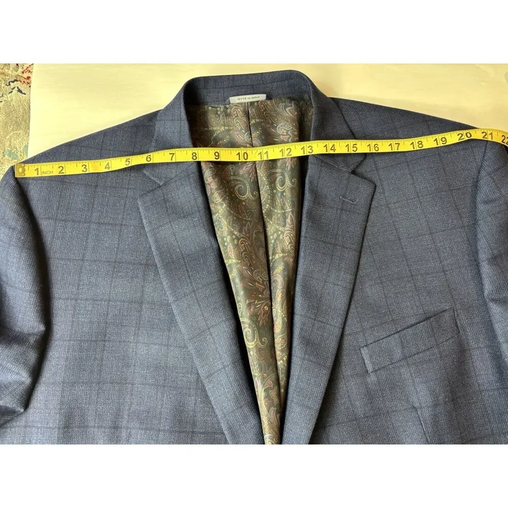 Ralph by Ralph Lauren Mens 50L Navy Blue Windowpane Plaid Wool Blend Blazer
